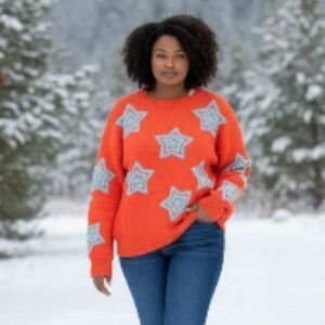 Orange Star Pattern Sweater P2P 26-30" Size 2X Worn Once...